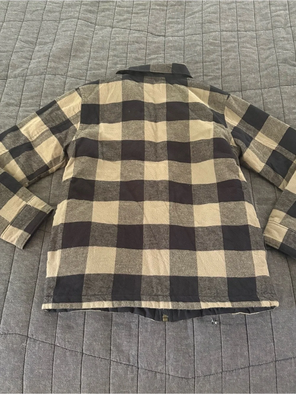 OshKosh B'gosh Boys Blue/Grey Plaid Quilted Flannel Fall Zip Shirt Jacket; 10